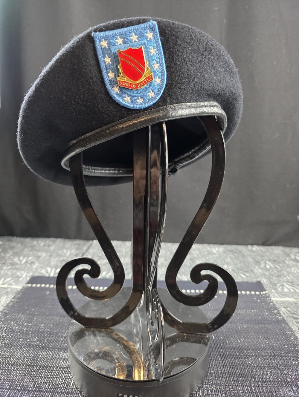 U.S. Army Black Wool Beret with A 377th Field Artillery Regiment Crest